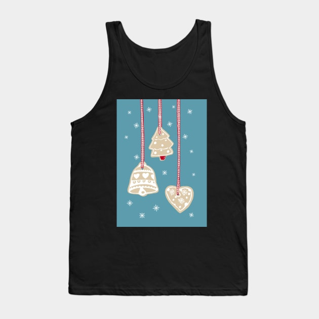 Vintage Christmas Cookies on Gingham Ribbon with Snowflakes Tank Top by NattyDesigns